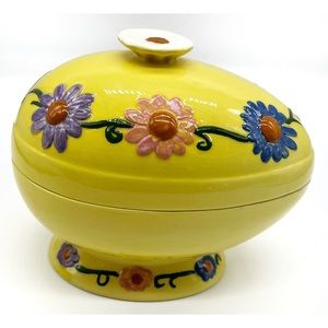 Vintage ceramic Easter egg shaped jar signature Minnie hand painted Floral